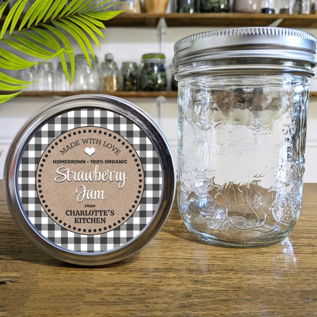 Etiqueta Clássica Preta Gingham Canning Jar (Criador carregado)