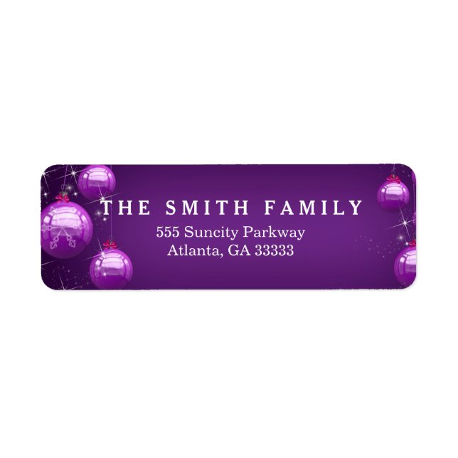 Etiqueta Clássico Bolas Moderno Púrpura Natal (Frente)