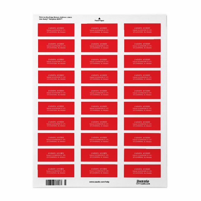 Etiqueta Clássico Simples Vermelho Endereço de Devolução Ba (Folha completa)