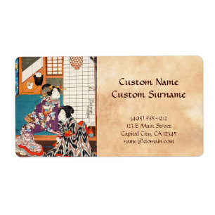 Etiqueta Clássico vintage ukiyo-e geishas utagawa japonês