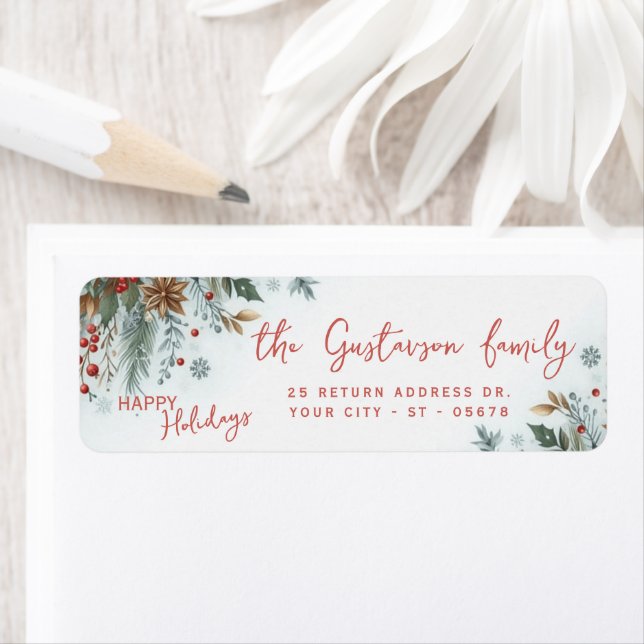 Etiqueta Classy Dark Red Teal Blue Green Floral Wreath (Insitu)