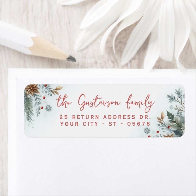 Etiqueta Classy Dark Red Teal Blue Green Floral Wreath (Insitu)