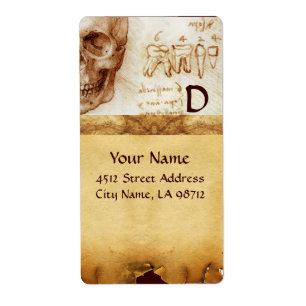 Etiqueta CLÍNICA DENTAL, MONOGRAMA DENTISTA, Pergaminho ant