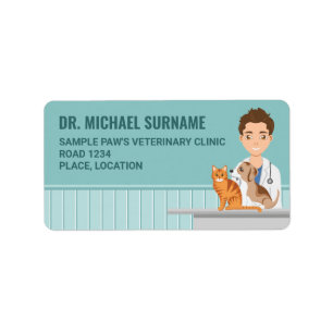 Etiqueta Clínica Veterinária Veterinário Homem Médico Azul