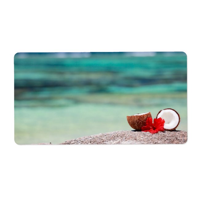 Etiqueta Coco com flor tropical em costa exótica (Frente)