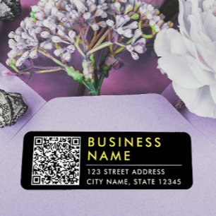 Etiqueta Código QR de Contato Web Preto Amarelo Simples Mod