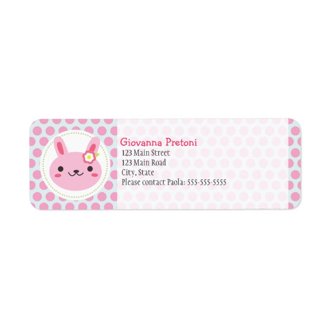 Etiqueta Coelhinhos Kawaii Rosa e Bolinhas (Frente)