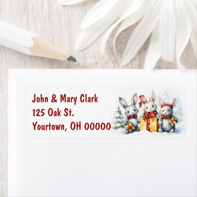 Etiqueta Coelhos de Natal Com Presentes (Insitu)
