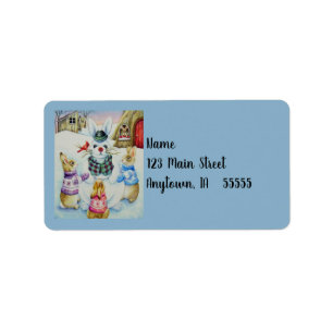 Etiqueta Coelhos Invernos Construindo Snowbunny Watercolor 