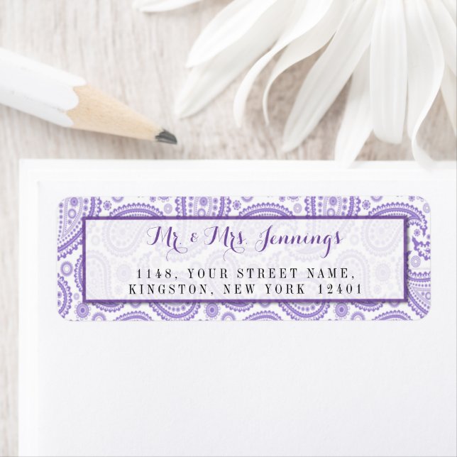 Etiqueta Coleção de Casamentos de Paisley Moderno - Roxo (Insitu)