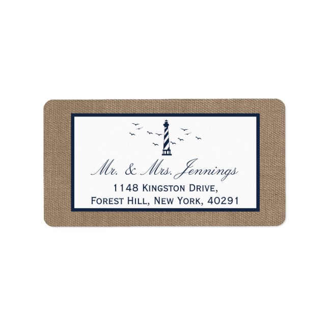 Etiqueta Coleção Náutica De Casamentos De Burlap De Farol (Frente)