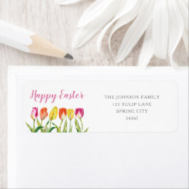Etiqueta Colorful Tulips Easter Return Address