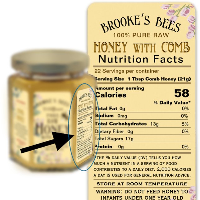 Etiqueta Comb Honey Nutrition Facts Criança Warar Hex Jar (Criador carregado)