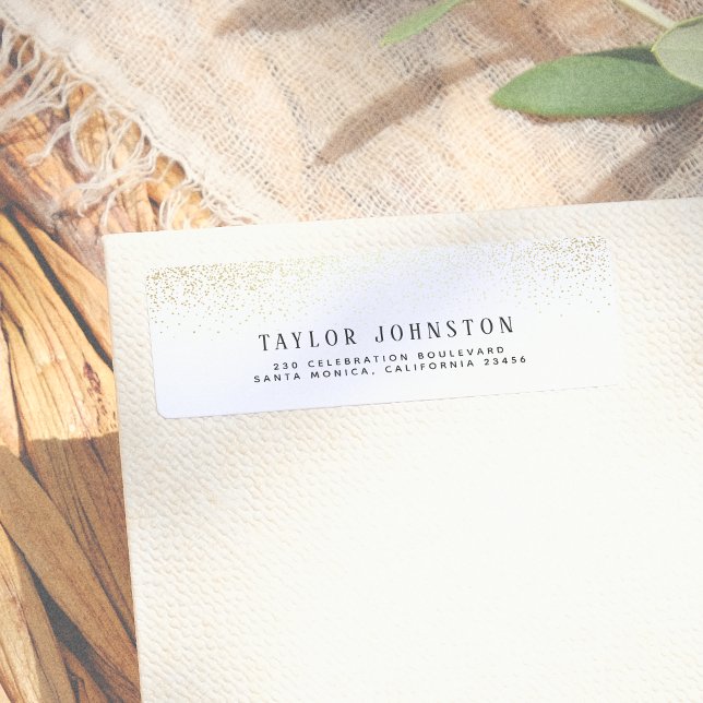 Etiqueta Confetti Glitter Branco e Dourado Moderno (Criador carregado)