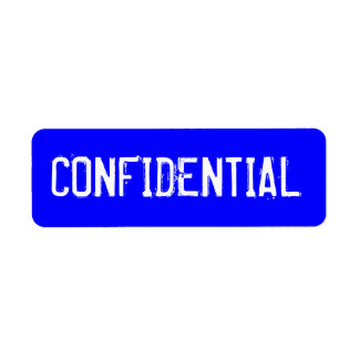 Etiqueta CONFIDENCIAL em texto branco sobre fundo azul