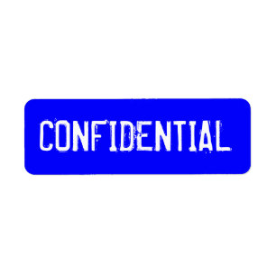 Etiqueta CONFIDENCIAL no texto branco no fundo azul