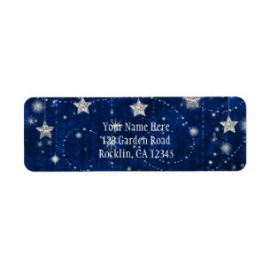 Etiqueta Convite Celestial Azul Brilhante e Prateado Estrel