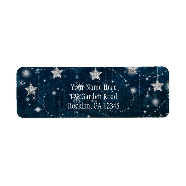Etiqueta Convite Celestial Estrelado Azul e Prata (Frente)