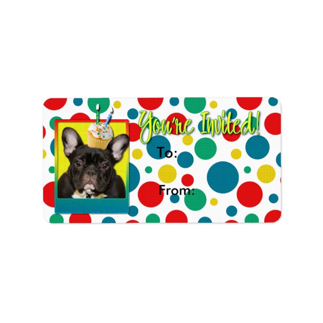 Etiqueta Convite Cupcake 2 Anos - Buldogue Francês (Frente)