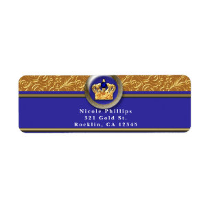 Etiqueta Convite de aniversário Azul Dourado e Real