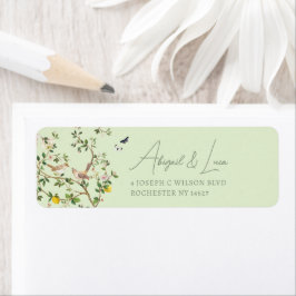 Etiqueta Convite de Casamento Endereço Floral Chinoiserie P