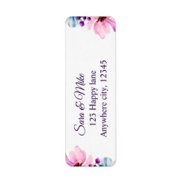 Etiqueta Convite de Casamento Floral Azul e Rosa Romântico