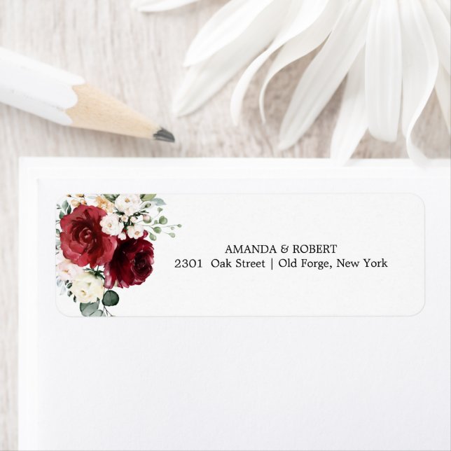 Etiqueta Convite de Casamento Floral Burgundy Chic (Insitu)