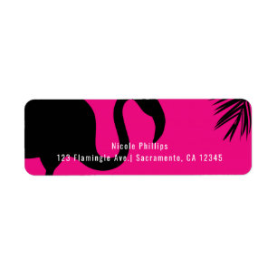 Etiqueta Convite de Festa Flamingo e Palmeira Rosa e Preto