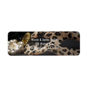 Etiqueta Convite de festa Máscara e Pérolas Leopard Masquer
