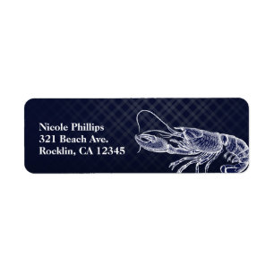 Etiqueta Convite Elegante Chic Azul Naval Lagosta Vintage
