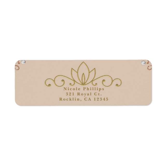 Etiqueta Convite Elegante de Pérolas Brancas Douradas e Ros (Frente)