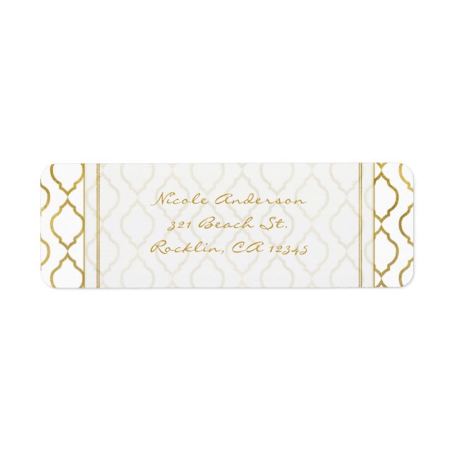 Etiqueta Convite Elegante Dourado e Branco com Glamour Marr (Frente)