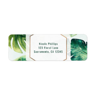 Etiqueta Convite Elegante Folhas Tropicais Verdes Brancas