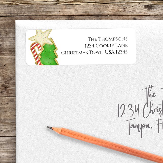 Etiqueta Cookie Simples Fofo De Natal (Christmas whimsical cute cookie cut outs return address label.)