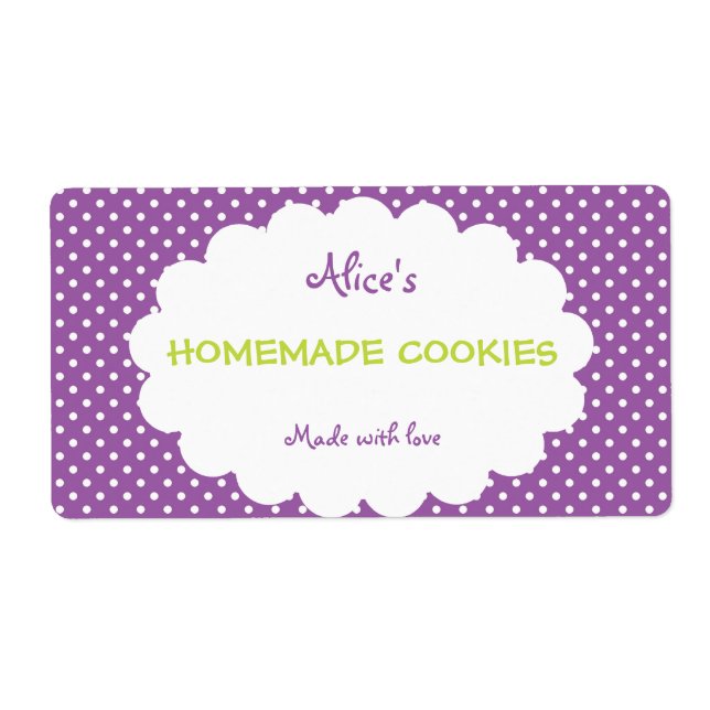 Etiqueta Cookies caseiros personalizados com Bolinhas roxa (Frente)