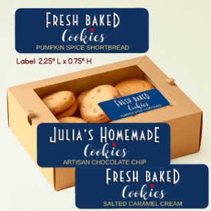 Etiqueta COOKIES FRESH BAKED com nome de biscoito e coração