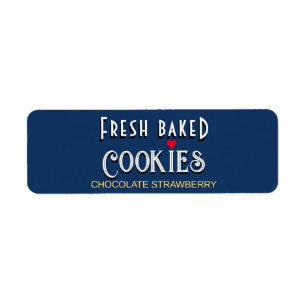 Etiqueta COOKIES FRESH BAKED com nome e coração de biscoito
