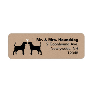 Etiqueta Coonhound Dog Silhuettes com Endereço de Coraçã