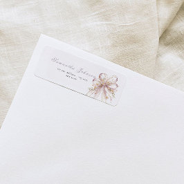 Etiqueta Coquette purple bow baby shower Return Address