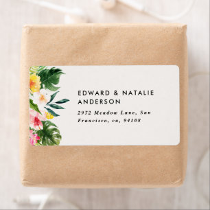 Etiqueta cor botânica tropical aquosa colorida