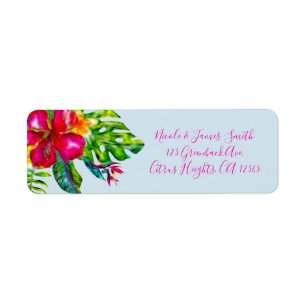 Etiqueta Cor Brilhante Tropical Floral Folhas de Hibisco Lu