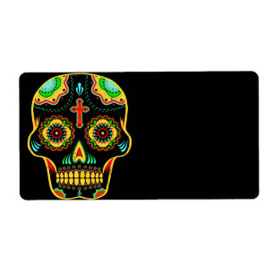 Etiqueta Cor completa do crânio do açúcar