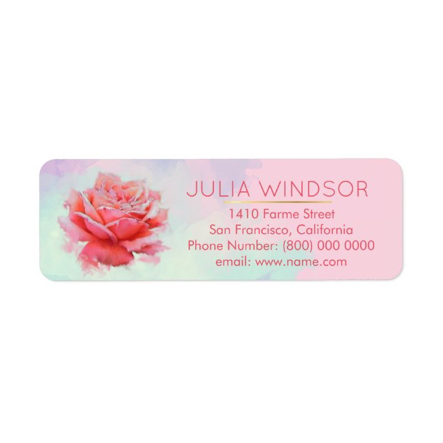 Etiqueta cor d'água rosa floral (Frente)