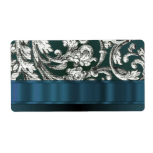 Etiqueta Cor damasco floral azul-teal
