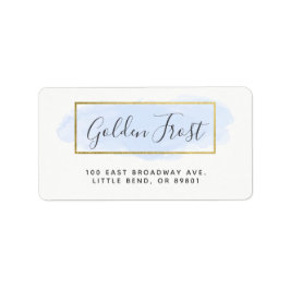 Etiqueta Cor de Água Azul Clara e Endereço Chic Dourado Mod