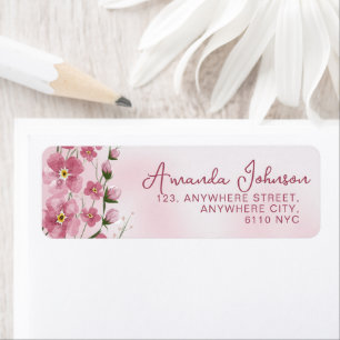 Etiqueta Cor de Água Botânica de Script Rosa Elegante