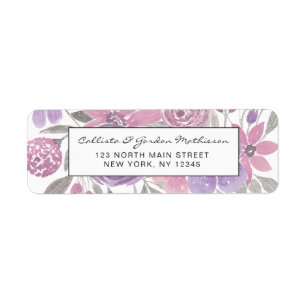 Etiqueta Cor de Água Floral Verde Púrpura, Rosa, Sage Ver