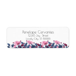 Etiqueta Cor de Água Moderna Azul e Rosa Floral