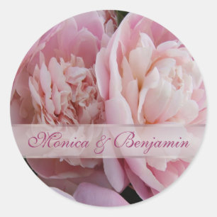 Etiqueta cor-de-rosa do casamento da peônia