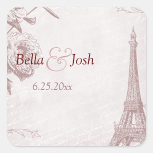 Etiqueta cor-de-rosa do casamento da torre Eiffel